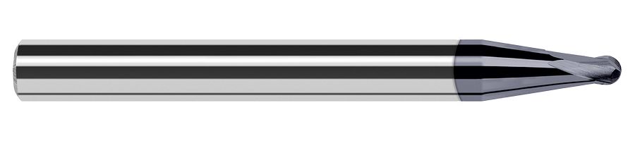 Picture of Harvey Tool 40447-C6 .047 Ball x 7 DEG x .864 RCH, 2 FL, Nano End Mill Standard Flute Standard Helix Carbide AlTiN Single End Ball NoseBall